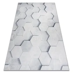 Washable Rug ANDRE 1180 Honeycomb, 3D Cube Non-Slip - Gray - 2ND GRADE
