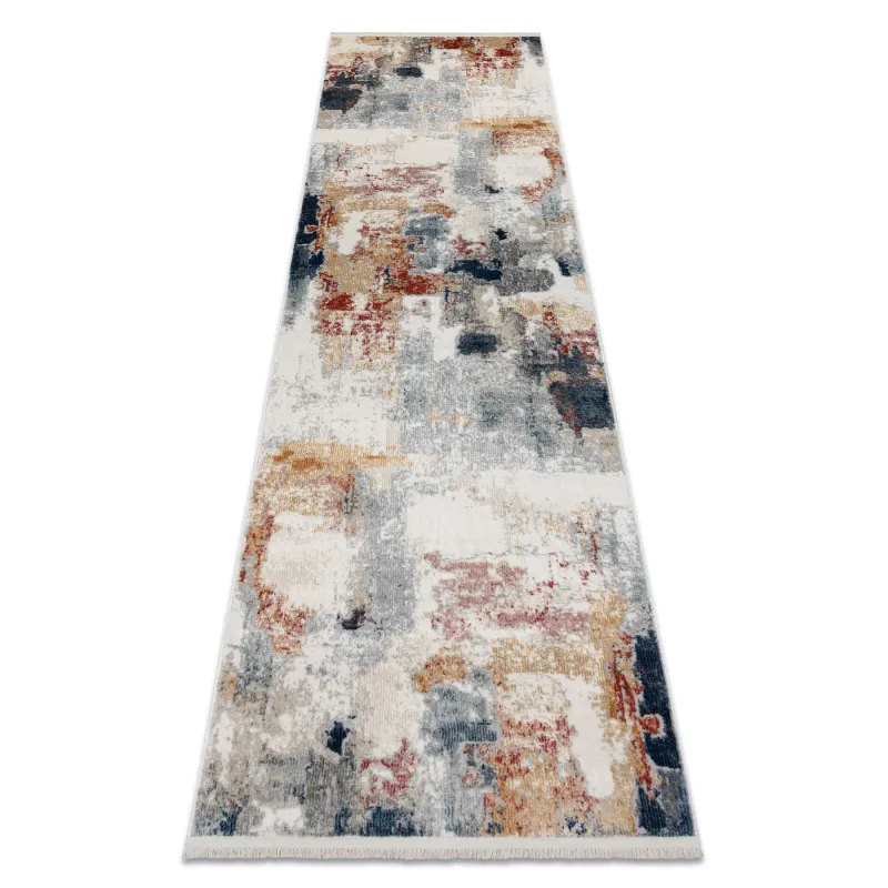 DISTIN 0144B modern rug in white and pink with fringe, vintage style