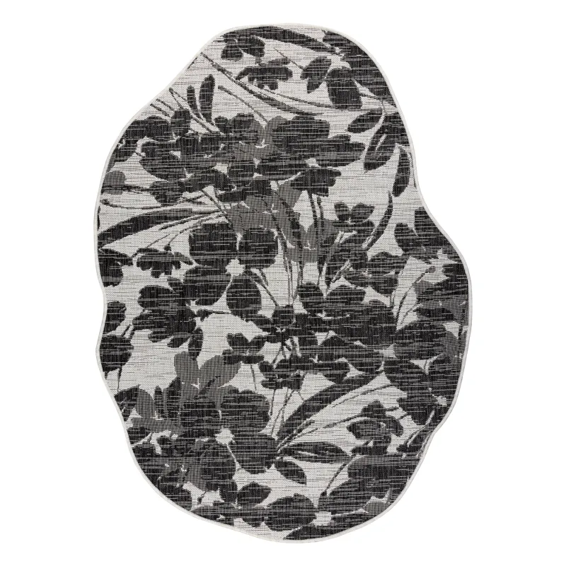 ORGANIC 2735 Floral Cream Black Rug, modern design with natural fibers
