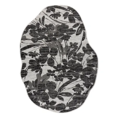 ORGANIC 2735 Floral Cream Black Rug, modern design with natural fibers