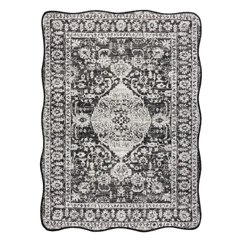ORGANIC 2762 Sisal Ornament rug in black and ecru, modern irregular shape