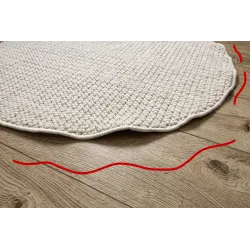 White looped rug, round shape, modern design