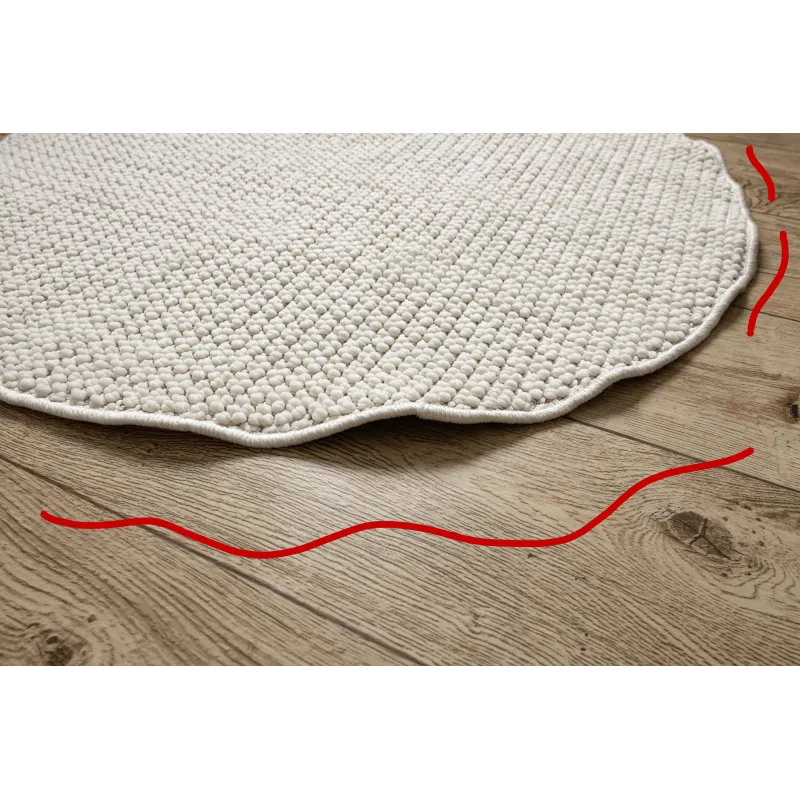 White looped rug, round shape, modern design