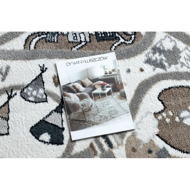 Round FUN Land Kids Rug in cream, stylish design for children's rooms