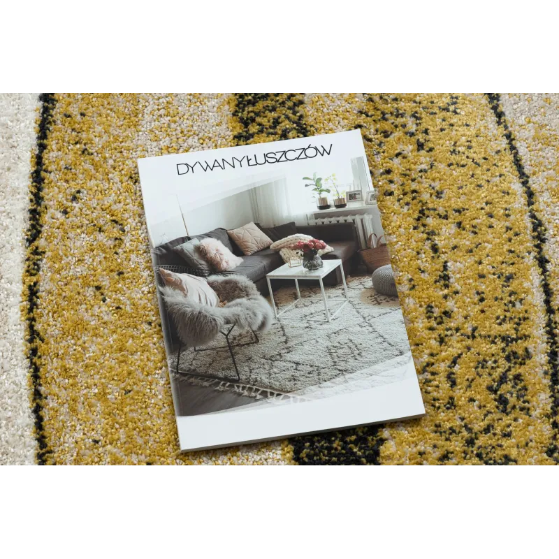 Stylish FUSION 1617 Yellow Rug in contemporary design with cream accents