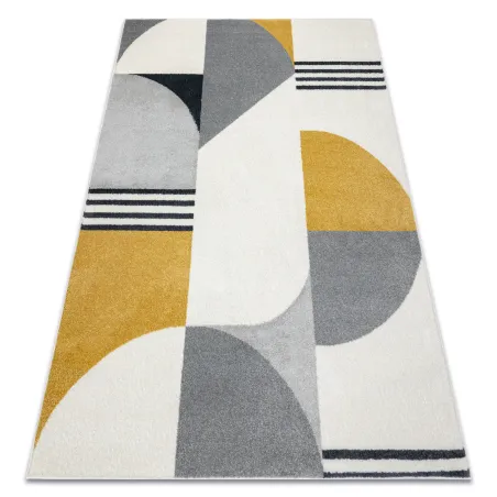 FUSION 1327 geometric rug in white, dark grey and gold, modern design