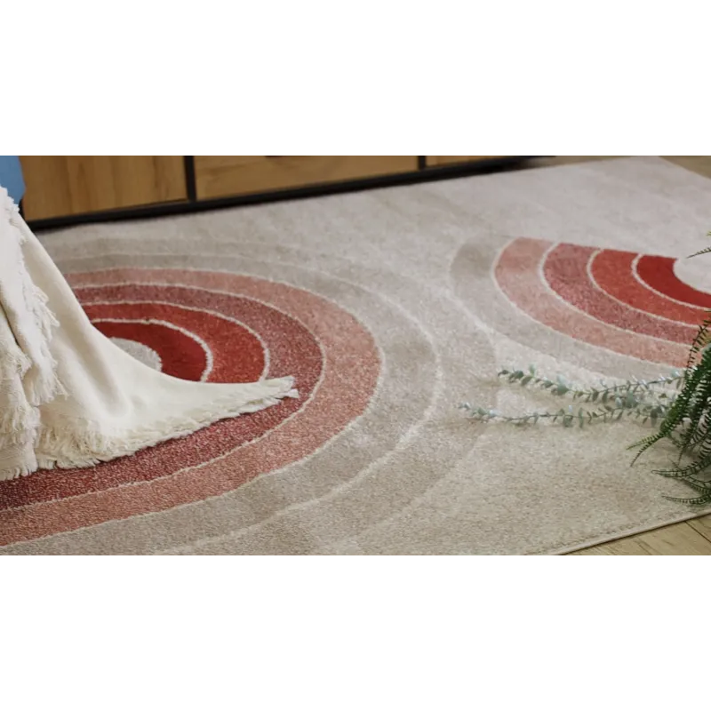 Stylish cream and burgundy FUSION 0807 rug, perfect for contemporary spaces