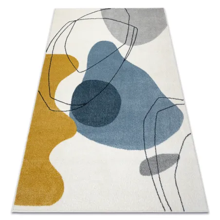 FUSION 7158 White geometric rug, modern design in yellow and blue tones