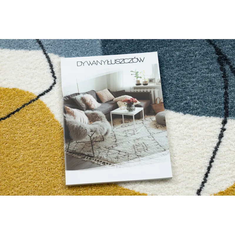 Modern FUSION 7158 rug in white, yellow, and blue with a geometric pattern