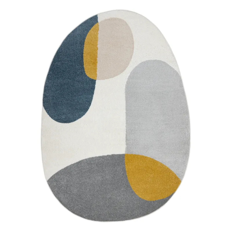 FUSION 5706 white geometric rug with gold accents, modern design