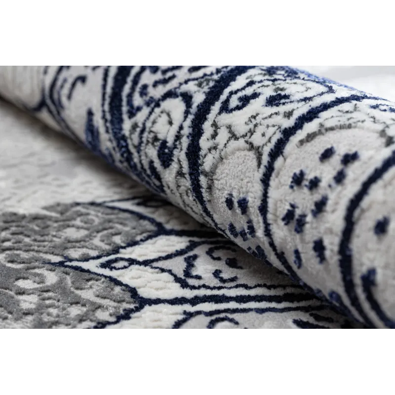 Chic light grey and navy rug for bedroom, ALLURE 5715