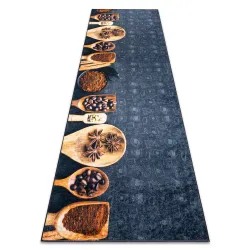 Washable ANDRE 2811 Spoons, Kitchen Rug, Anti-slip - Gray / Beige