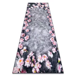 Washable rug ANDRE 28170 Flowers anti-slip - gray / pink