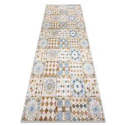 Washable rug ANDRE 53010 Lisbon tiles, for kitchen, non-slip - beige / blue