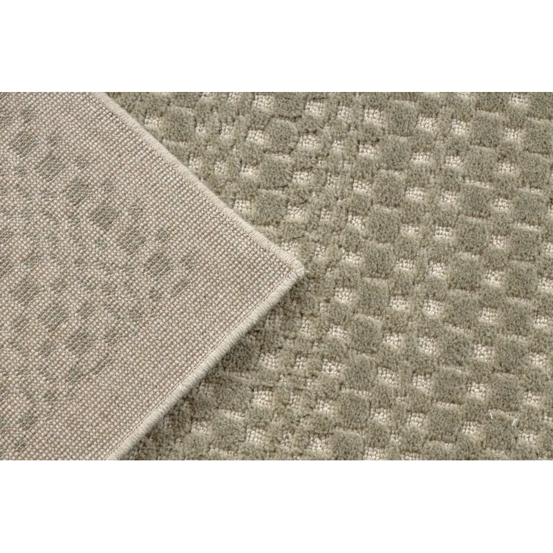 Textured wool rug FLUX in green and beige, perfect for living rooms or bedrooms