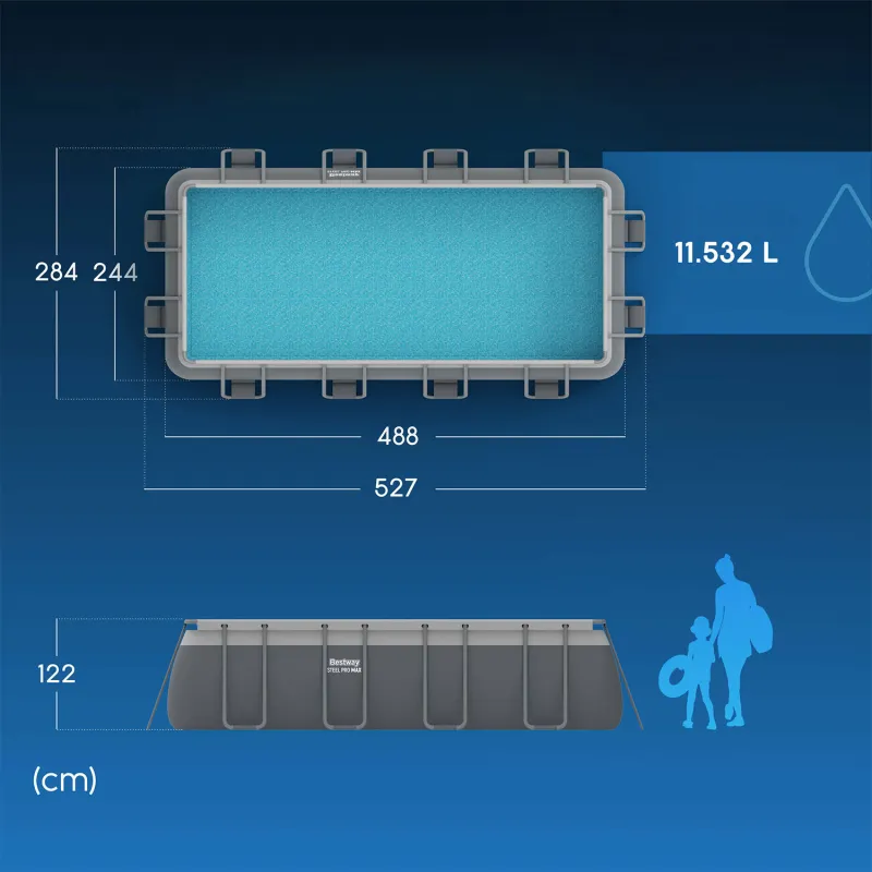 Bestway 56670 frame pool 488 x 244 x 122 cm 12-in-1, durable material for summer fun