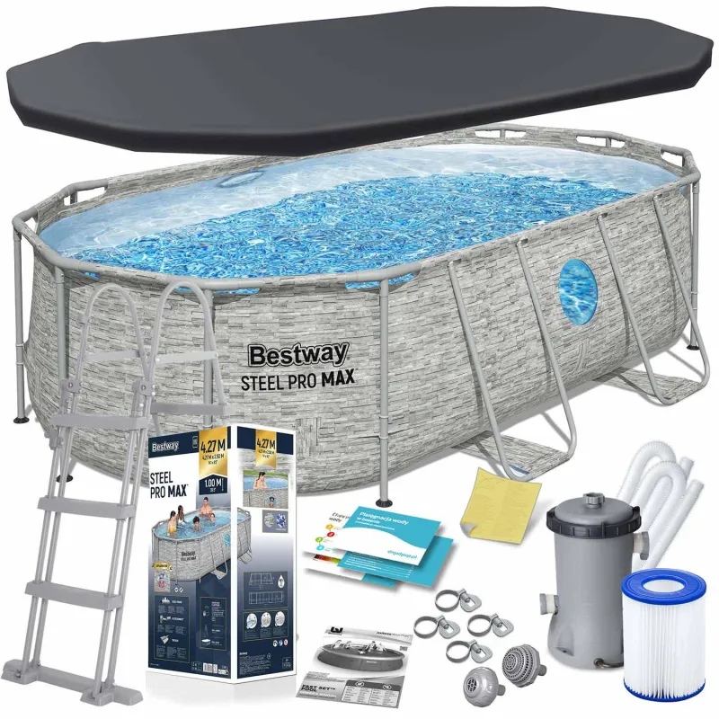 Garden frame pool 427 x 250 x 100 cm with 12 accessories for outdoor use