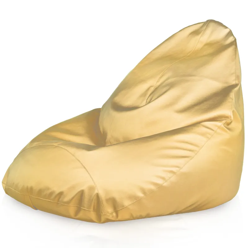 Golden bean bag with back support, stylish PU leather, perfect for relaxation