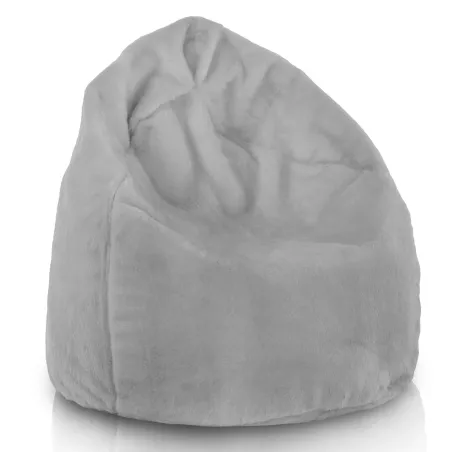 Gray Yeti bean bag for kids, soft faux fur, perfect for playrooms